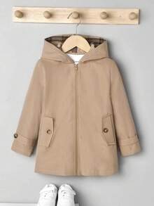 SHEIN Chàng trai trẻ Checkered Lót áo có mũ Chiều dài trung bình Lỏng lẻo Và Thoải mái áo - Màu Khaki - Xem 7