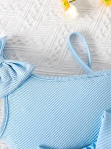SHEIN 女小童不對稱領上衣和愛心和字母圖案腰帶半身裙 - 淺藍色 - 查看 3