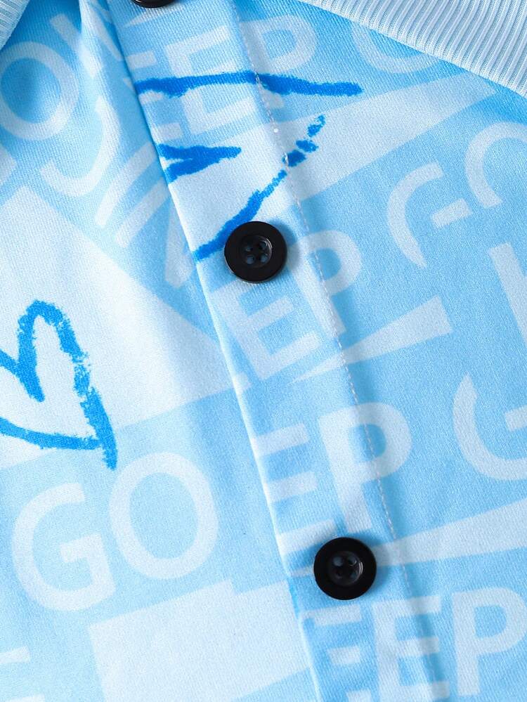 SHEIN 女小童不對稱領上衣和愛心和字母圖案腰帶半身裙 - 淺藍色 - 查看 6