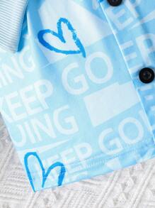 SHEIN 女小童不對稱領上衣和愛心和字母圖案腰帶半身裙 - 淺藍色 - 查看 8