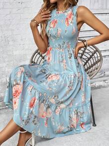 EMERY ROSE Floral Print Ruffle Hem Dress Maxi Women Outfit - Blue - View 6