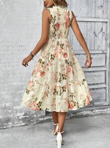 EMERY ROSE Floral Print Ruffle Hem Dress Maxi Women Outfit - Apricot - View 2