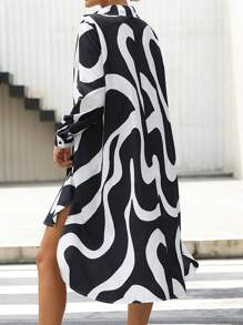 SHEIN Clasi 滿版印花高低下擺連衣裙 - 黑與白 - 查看 2