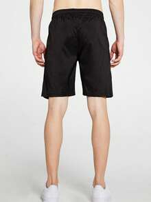Men Drawstring Waist Shorts - Black - View 2