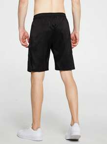 Men Drawstring Waist Shorts - Black - View 3