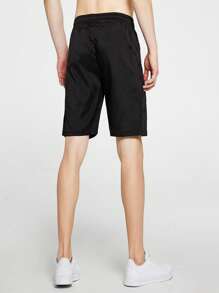 Men Drawstring Waist Shorts - Black - View 4