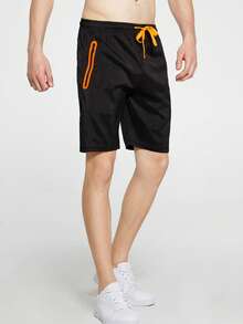 Men Drawstring Waist Shorts - Black - View 5
