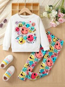 SHEIN 女小童卡通圖案運動衫&緊身打底褲 - 彩色 - 查看 1