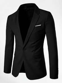 CLOUDSTYLE Men Plus Solid Single Button Blazer - Black - View 1
