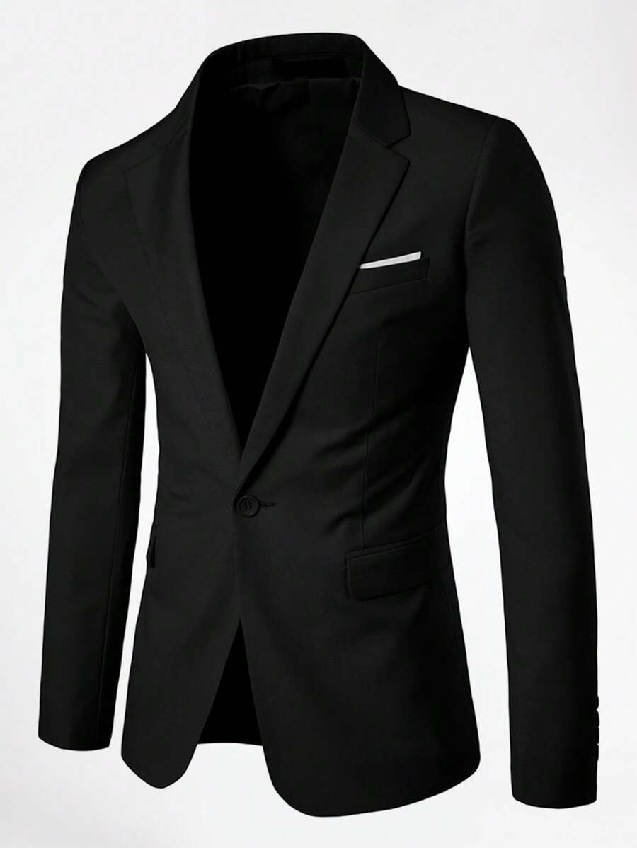 CLOUDSTYLE Men Plus Solid Single Button Blazer - Black - View 1