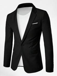 CLOUDSTYLE Men Plus Solid Single Button Blazer - Black - View 3