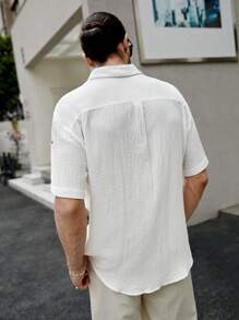 Manfinity Homme 鬆身男士純色鈕扣前襯衫 - 白色 - 查看 2