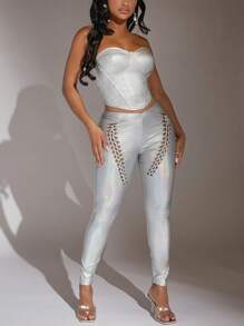 SHEIN SXY Holographic Cut Out Leggings - Silver - View 1