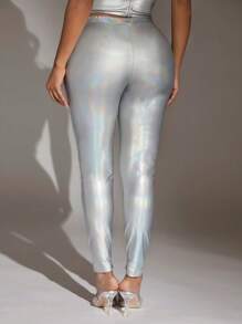 SHEIN SXY Holographic Cut Out Leggings - Silver - View 2