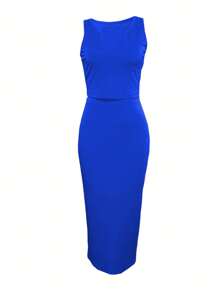 LovelyWholesale Women'S Casual Solid Color Daily Versatile Notch Collar Vest Top And Long Skirt Set Summer