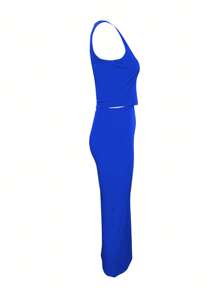 LovelyWholesale Women'S Casual Solid Color Daily Versatile Notch Collar Vest Top And Long Skirt Set Summer