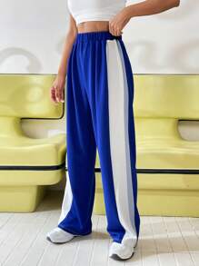 SHEIN Unity 拼接側邊接縫彈性腰帶衛褲 - 藍色 - 查看 3