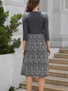 Maternity Leopard Print Wrap Cross Nursing Dress - Multicolor - View 2