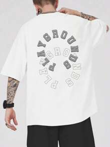 男士字母圖案落肩T恤 - 白色 - 查看 1