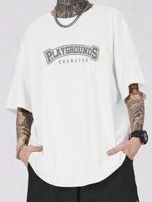 男士字母圖案落肩T恤 - 白色 - 查看 4