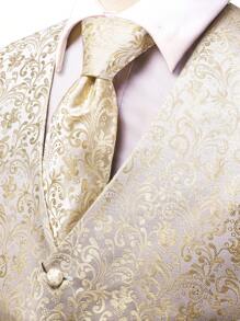 情人節男士西裝背心套裝,附領帶,手帕和可調節背帶扣 - 金色 - 查看 6