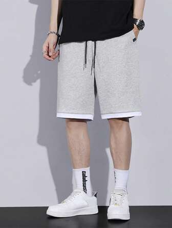 Hombres Shorts ribete en contraste de cintura con cordón