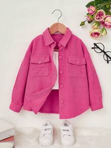 SHEIN Young Girl Flap Pocket Drop Shoulder Coat,In Fall/Winter