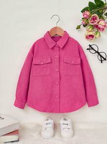 SHEIN Young Girl Flap Pocket Drop Shoulder Coat,In Fall/Winter
