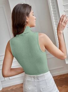 SHEIN Frenchy 高領條紋針織背心上衣 - 薄荷綠 - 查看 4