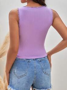 SHEIN Frenchy Chất rắn Đồ đan Ribbed Áo ba lỗ - Màu Lilac Tím - Xem 2