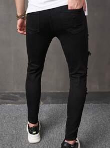 Manfinity Homme 男士破洞紧身牛仔裤 破洞牛仔裤，修身长款破洞黑色工装牛仔裤，适合送给老公、男朋友的礼物