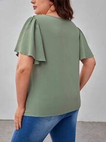 SHEIN Frenchy Plus Guipure Lace Panel Butterfly Sleeve Blouse