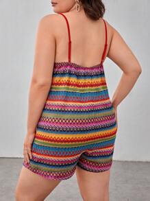 Dreamara Plus Geo Print Cami Romper - Multicolor - View 2