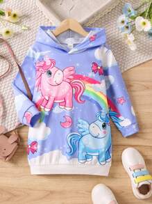 SHEIN Young Girl Unicorn Print Sweatshirt Dress - Mauve Purple - View 1