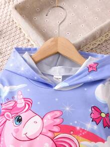 SHEIN Young Girl Unicorn Print Sweatshirt Dress - Mauve Purple - View 3