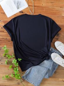 大碼字母圖案T恤 - 藏蓝色 - 查看 2