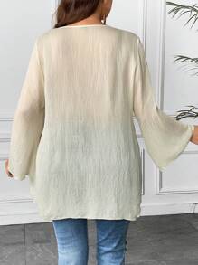 Franclia Talla grande Blusa ribete con fruncido con cordón delantero de manga con volante - Albaricoque - Ver 3