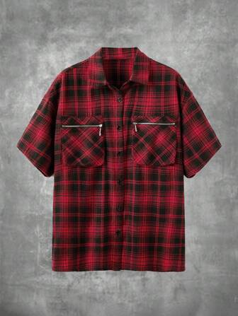 Grunge Punk Plaid Print Drop Shoulder Shirt