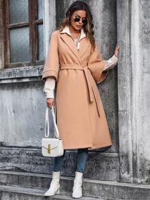 SHEIN Clasi Split Hem Belted Overcoat - Khaki - View 3