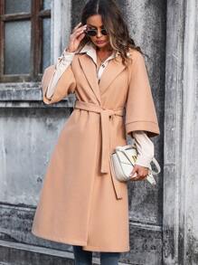 SHEIN Clasi Split Hem Belted Overcoat - Khaki - View 8