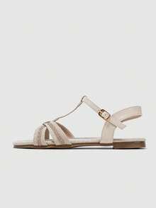 女性舒服的平底沙灘涼鞋適用於戶外和家庭使用,杏 - 杏色 - 查看 3