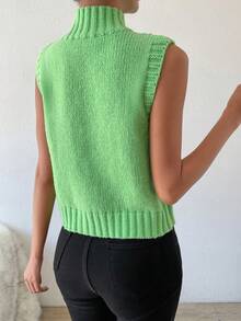 SHEIN Essnce 1pc Mock Neck Cable Knit Sweater Vest - Green - View 2
