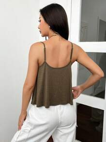 SHEIN EZwear Áo Cami trơn - Cà phê nâu - Xem 2