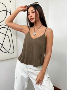 SHEIN EZwear Áo Cami trơn - Cà phê nâu - Xem 3