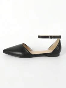Ladies' Minimalist Pointed Toe Ankle Strap Flat Shoes - Black - View 5