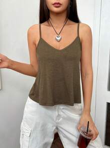 SHEIN EZwear Áo Cami trơn - Cà phê nâu - Xem 6