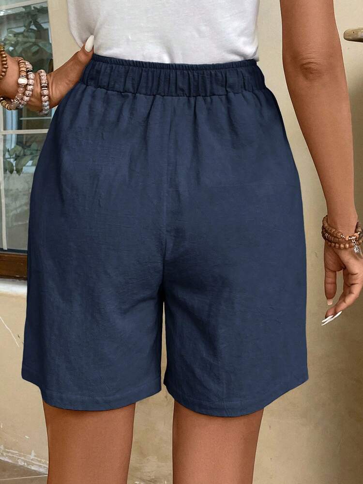 Solid Knot Waist Wide Leg Shorts