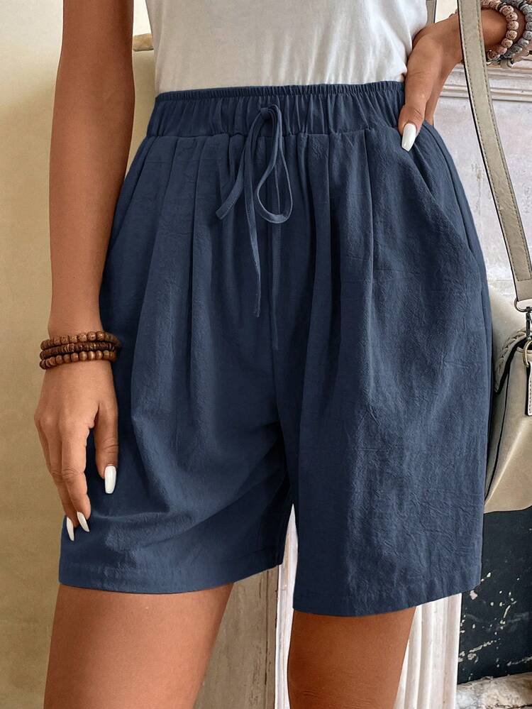 Solid Knot Waist Wide Leg Shorts