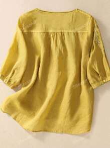 Plants Embroidery High Low Hem Blouse