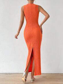 Chiquease 素色小高領背心洋裝 - 橘色 - 查看 2